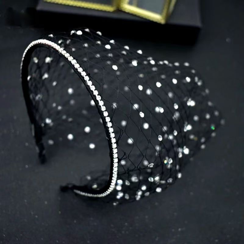 VA09-B black rhinestone mesh birdcage veil