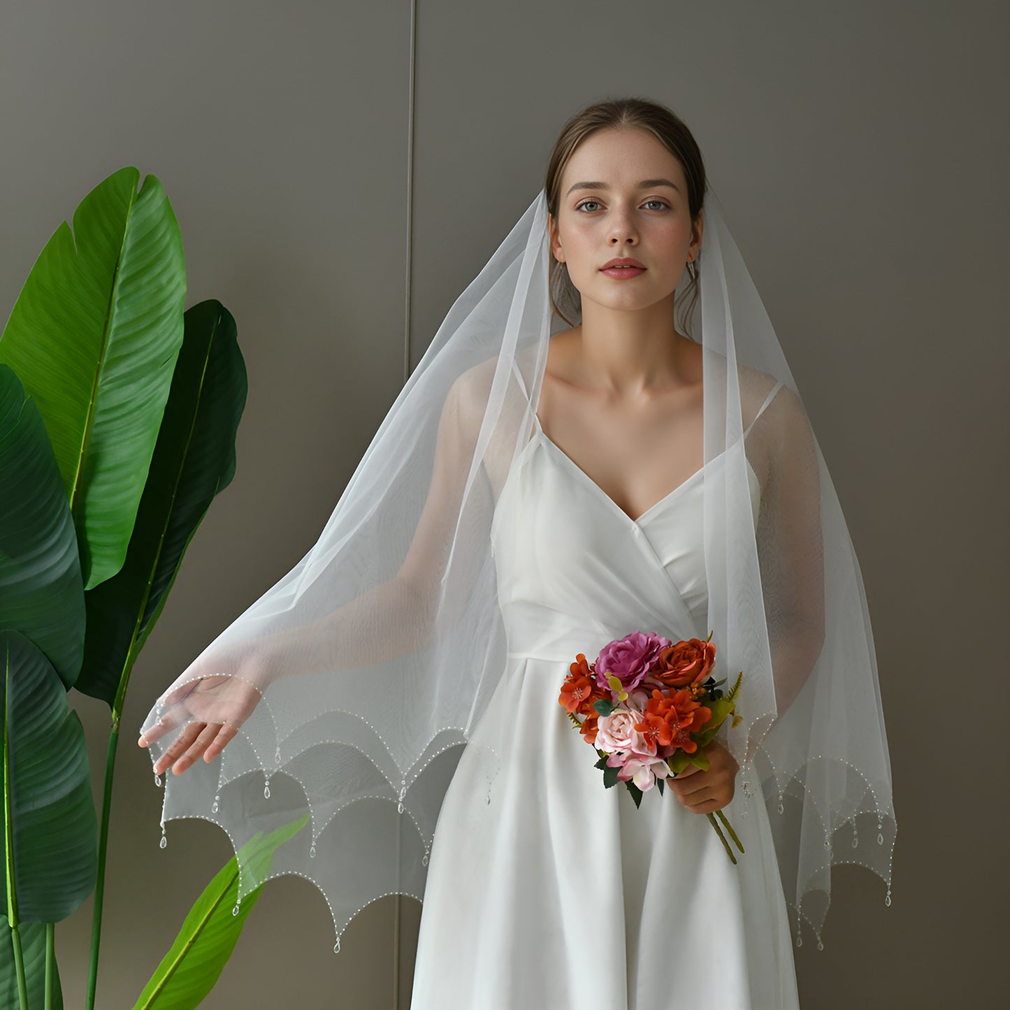 V218-I white mesh veil