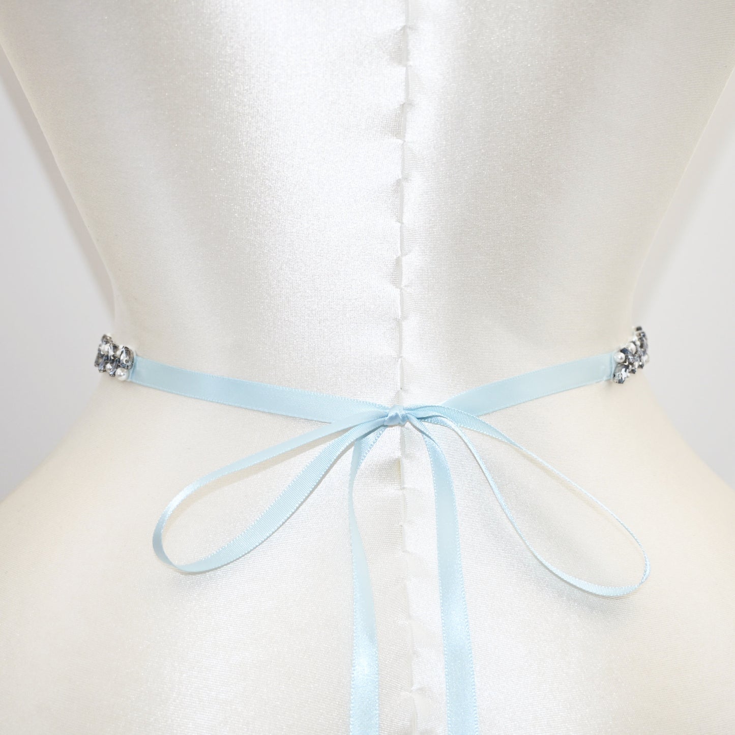 Light Blue Rhinestone Pearl Bridal Belt Wedding Sash – Bridella BS383QL