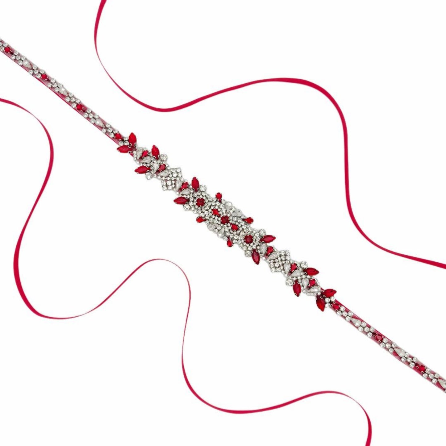 Ribbon Burgundy Rhinestone Belt - Bridella BS51R-Red