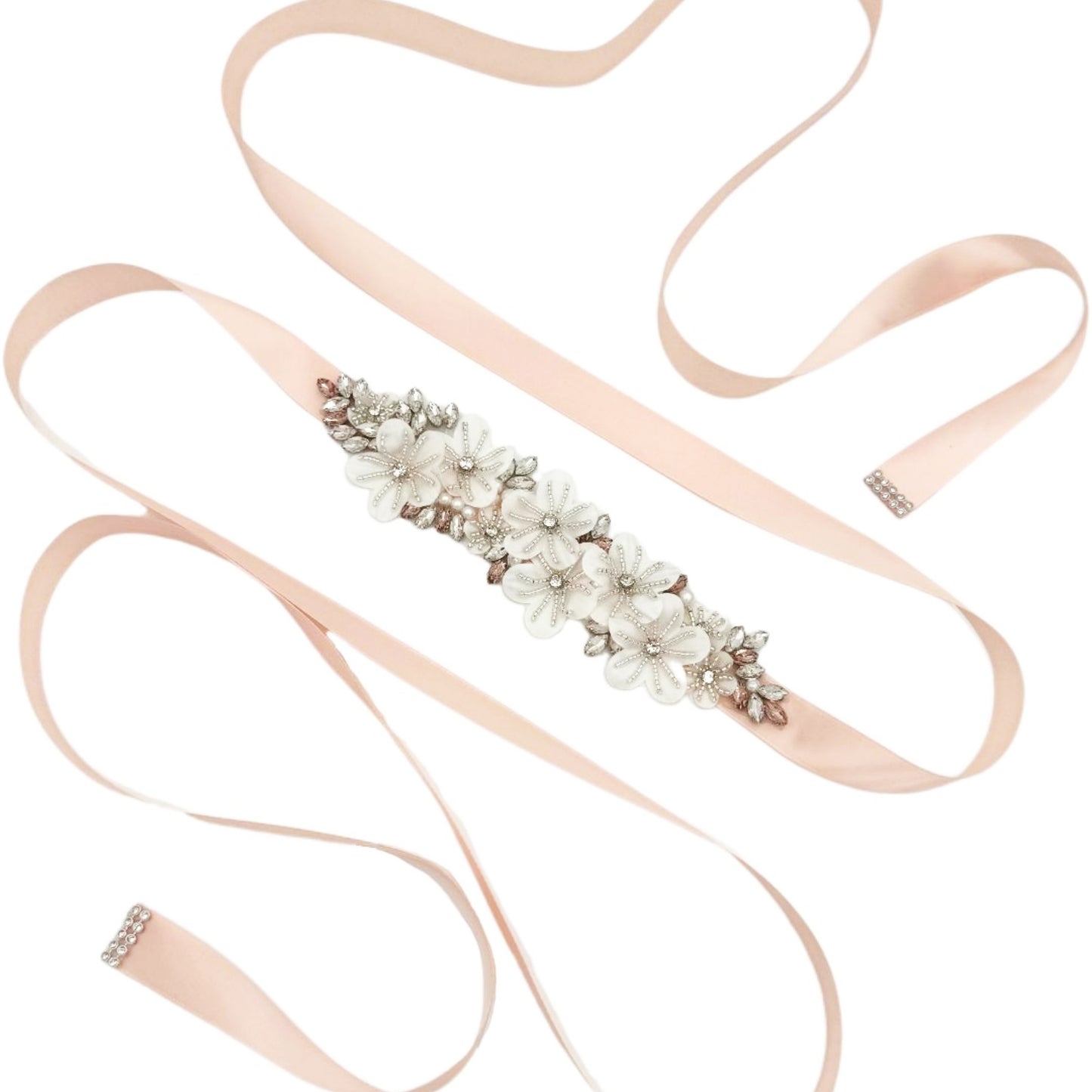 Ivory Rhinestone & Flower Belt - Bridella BS64
