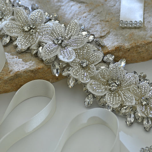 Bridella BS63 Off White Rhinestone Belt