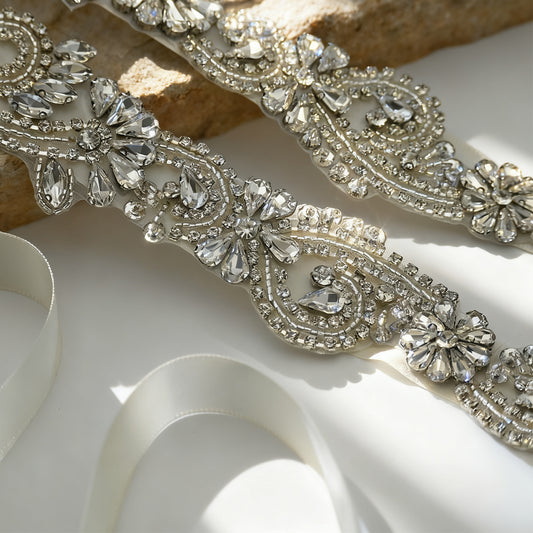 Bridella BS106 Ivory Rhinestone Belt