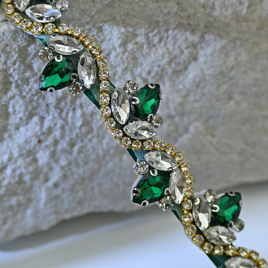 Bridella BS211KL-Green Ribbon Emerald Rhinestone Belt