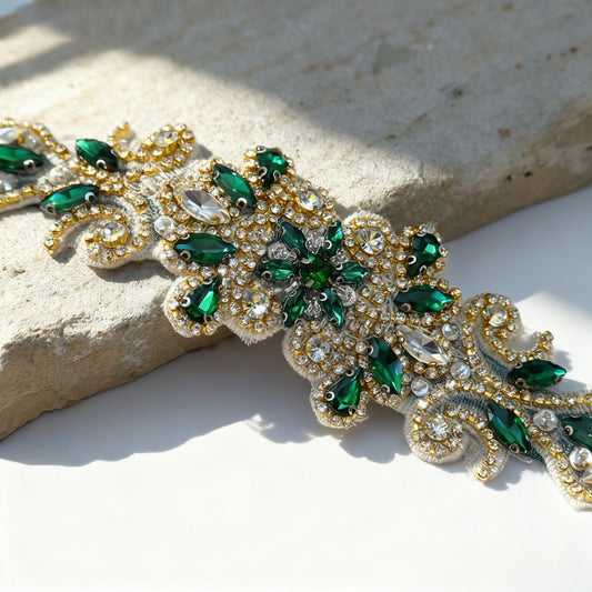 Bridella BS12KL Emerald Rhinestone Belt