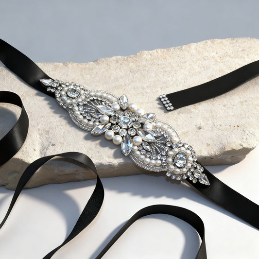 Bridella BS159 Black Rhinestone Belt