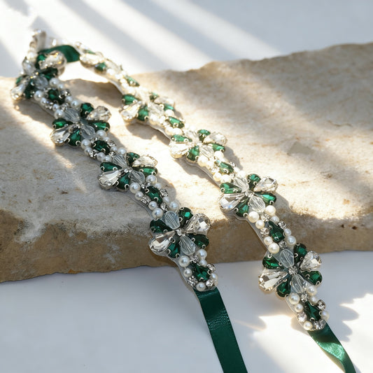 Bridella BS169KL Green Rhinestone & Pearl Belt