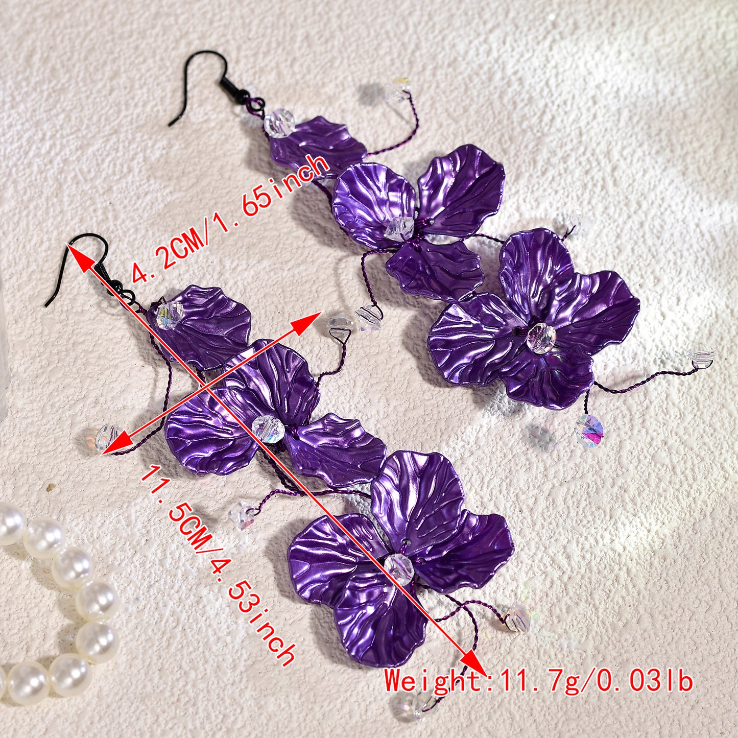 Purple Flower Crystal Drop Earrings Fairy Style Jewelry - Bridella BYXB11