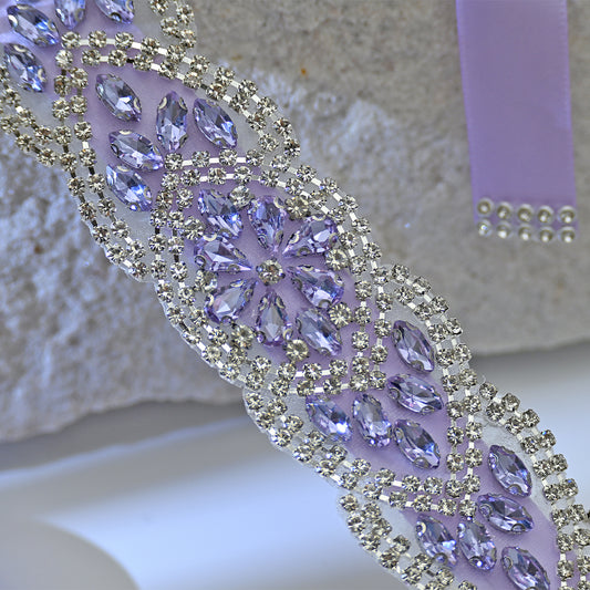 Bridella BS248LA-Light purple ribbon Lavender Rhinestone Belt