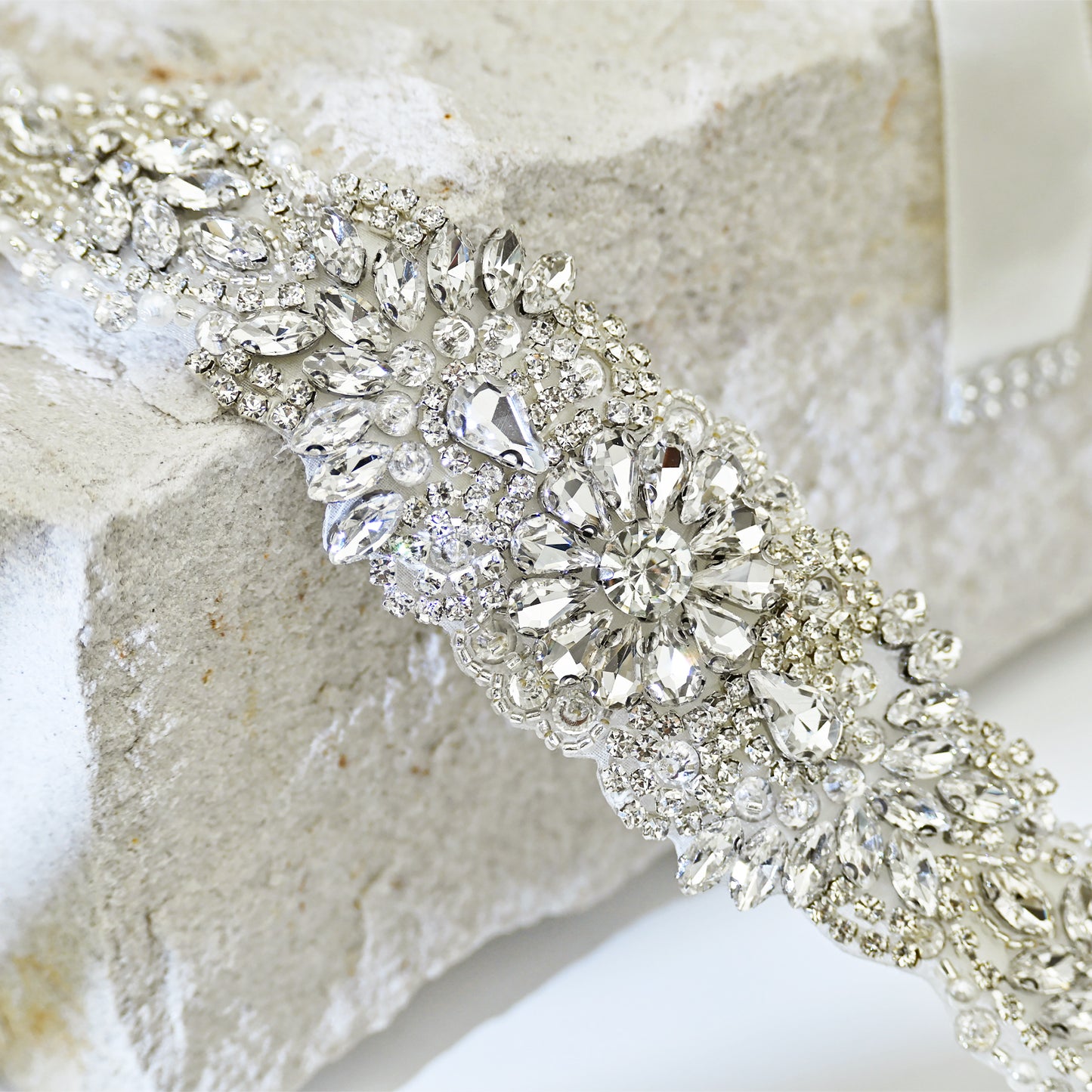 Silver Rhinestone Pearl Bridal Sash Wedding Dress Belt – Bridella BS119
