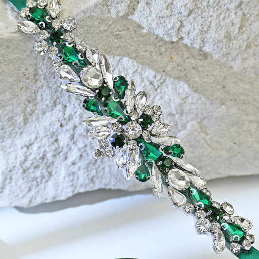 Green Rhinestone Bridal Belt Sash for Wedding - Bridella BS160KL