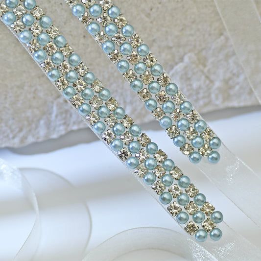 Ivory Rhinestone Pearl Bridal Sash Wedding Dress Belt – Bridella BS134L