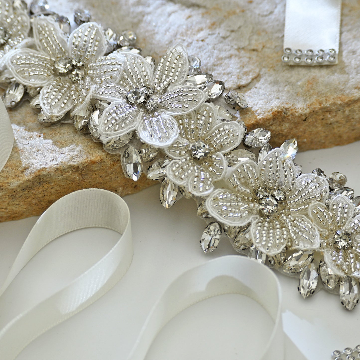 Off White Rhinestone Bridal Belt Wedding Sash – Bridella BS63