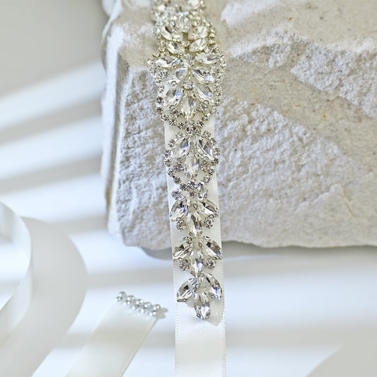 Off White Rhinestone Bridal Belt Wedding Sash - Bridella BS75