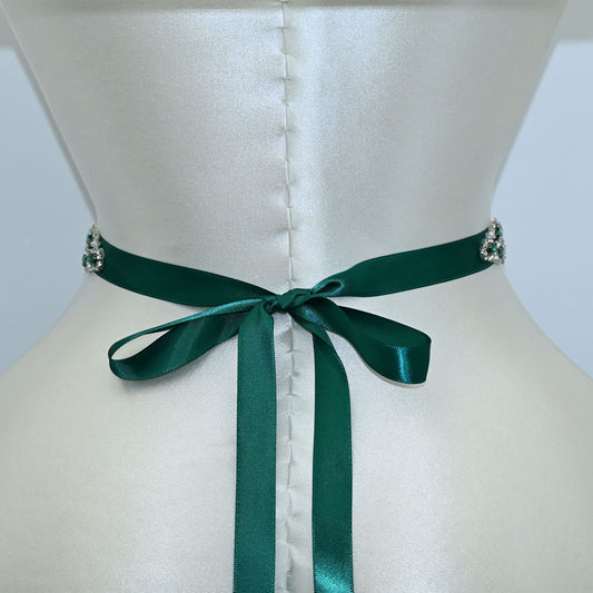 Bridella BS39KL Green Rhinestone & Pearl Belt