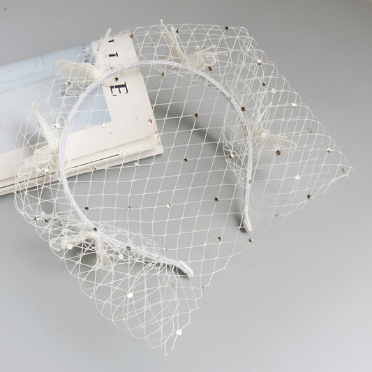 Rhinestone Lace Birdcage Bridal Veil Headband - Bridella BMA27