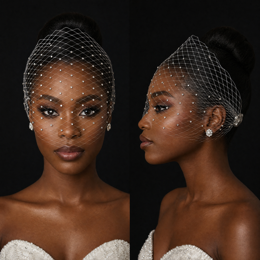 Rhinestone Bridal Blusher Veil Wedding Hair Comb Veil - Bridella BMA37