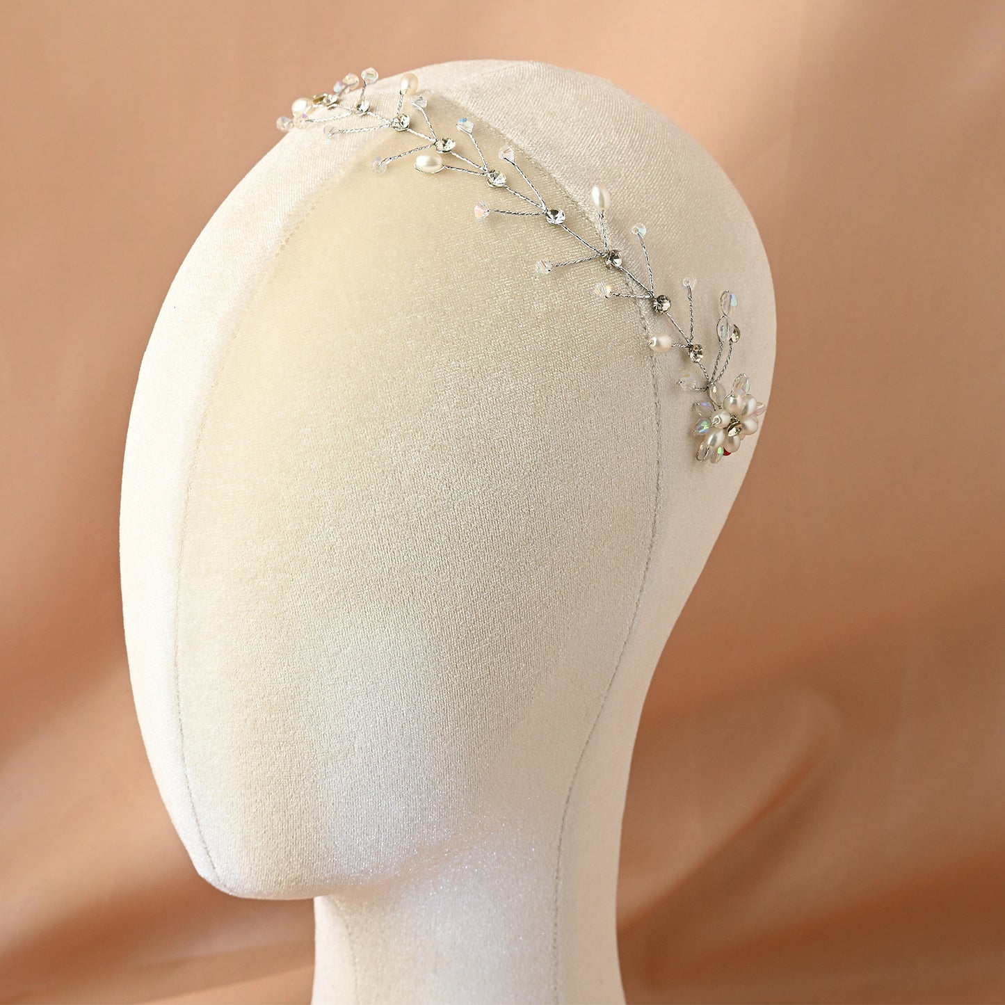Bridella BHP35-S Silver Rhinestone & Pearl Headband