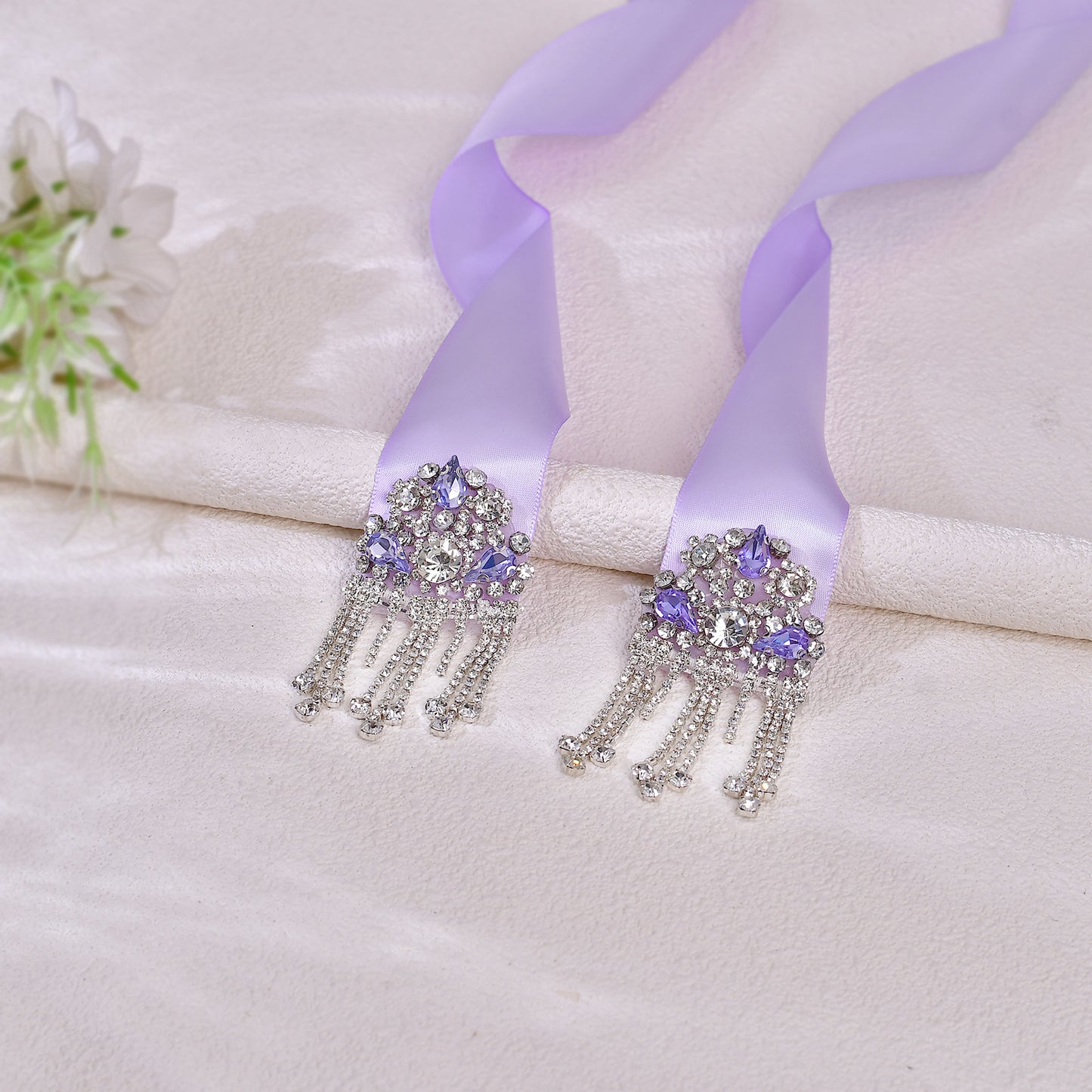 Daily Bridal Wedding Belt Silver Rhinestone Applique Sash for Women Gown Dress - Bridella S109