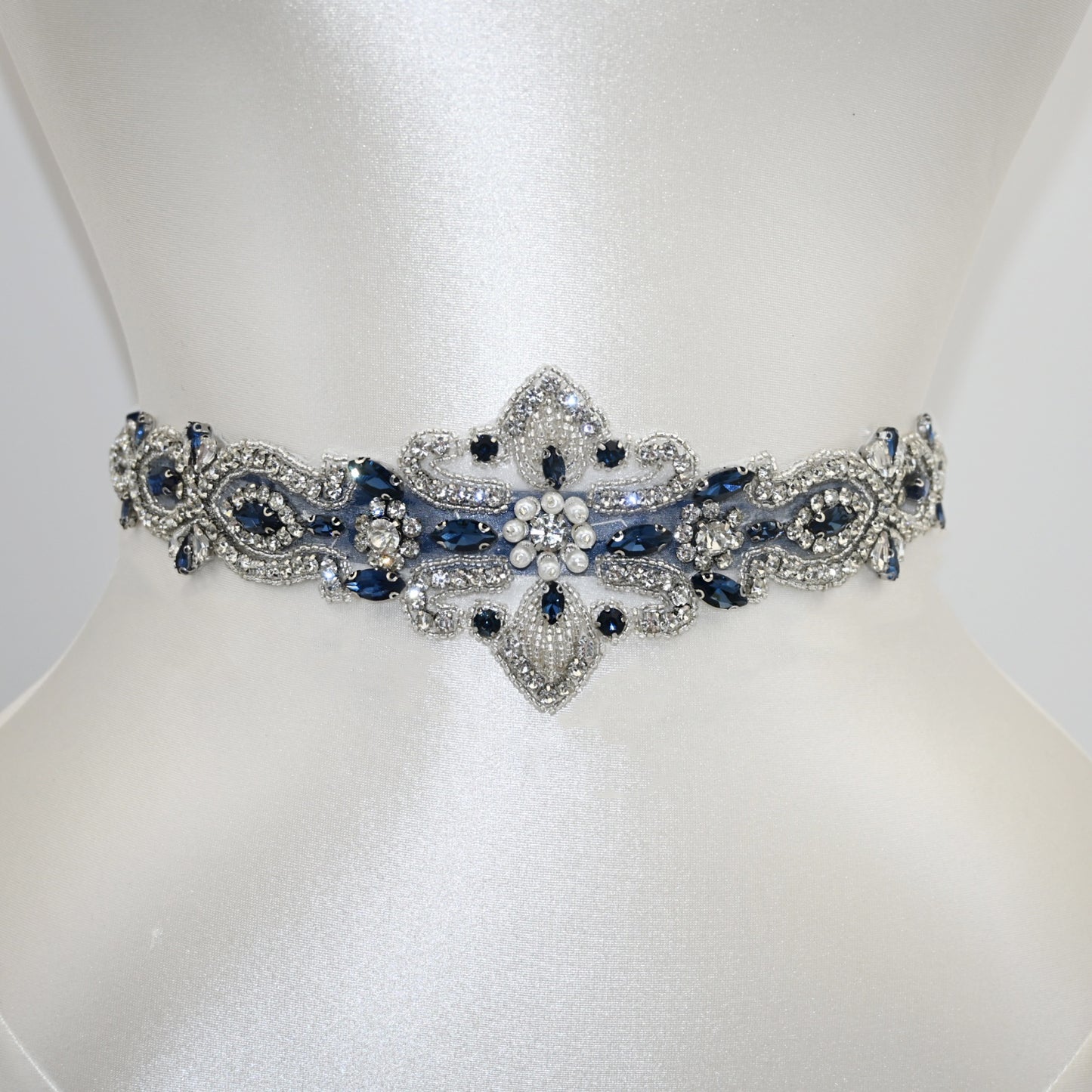 Bridella BS245ML Navy Rhinestone & Pearl Belt
