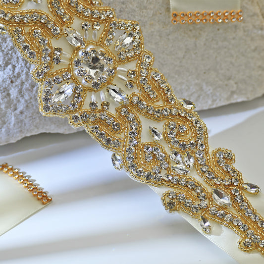 Ivory Rhinestone Pearl Bridal Belt Wedding Sash – Bridella BS26G