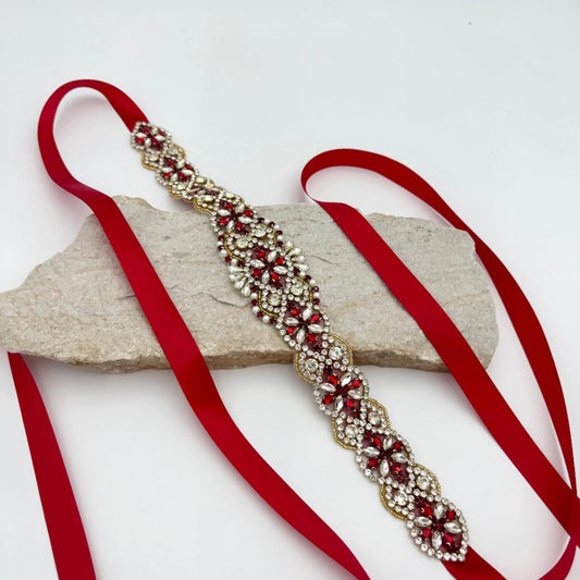 BS161BR burgundy rhinestone pearl belt