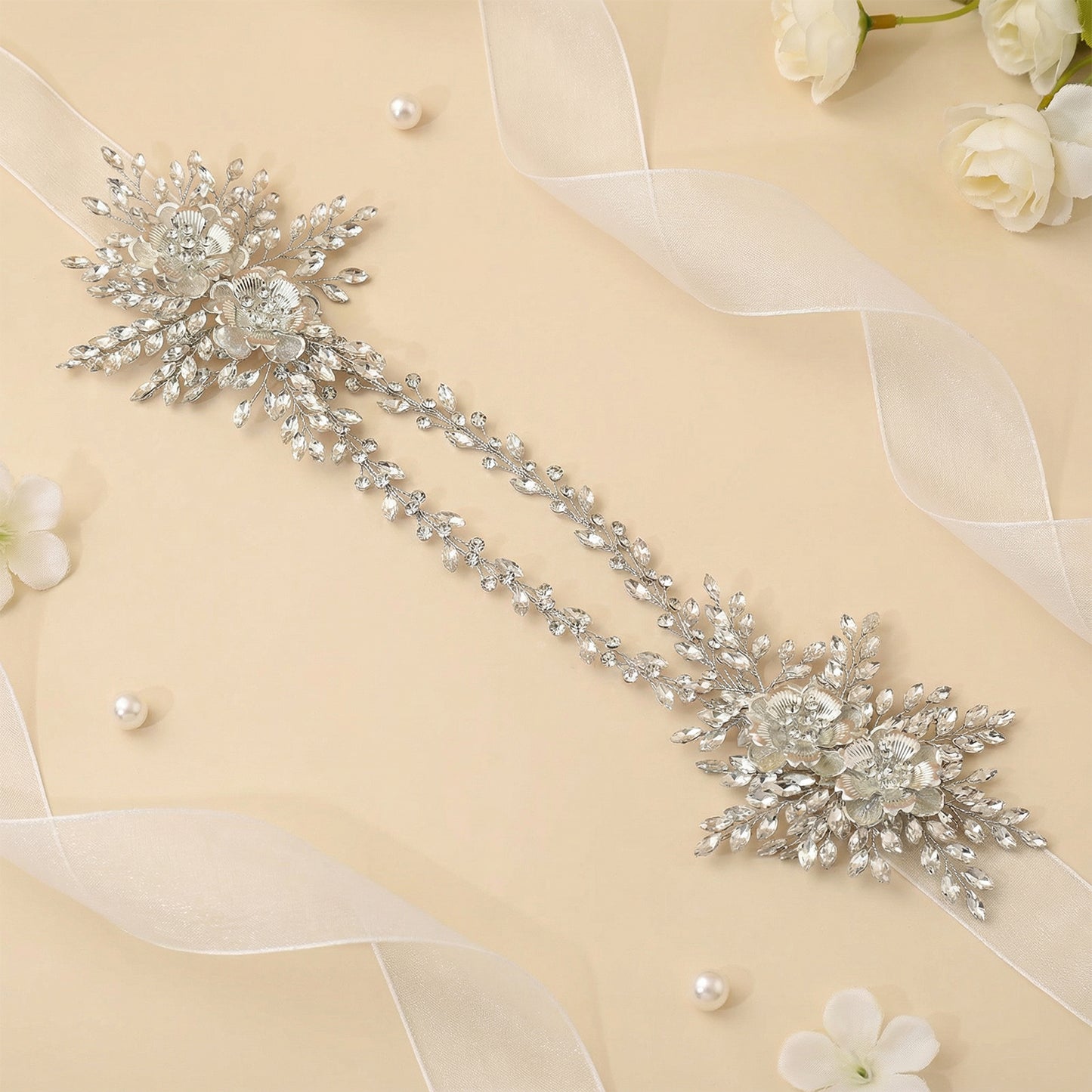 Silver Rhinestone Bridal Crown Wedding Headpiece - Bridella BHP284-S