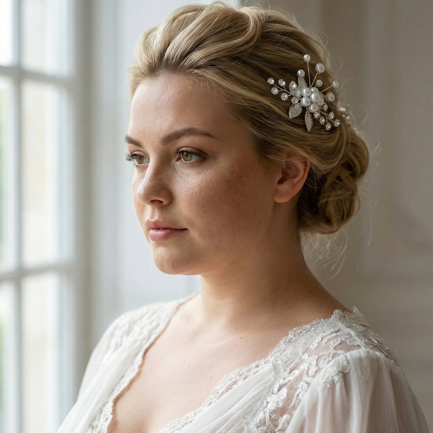 Bridella BHP504-S Silver Rhinestone & Pearl Headwear