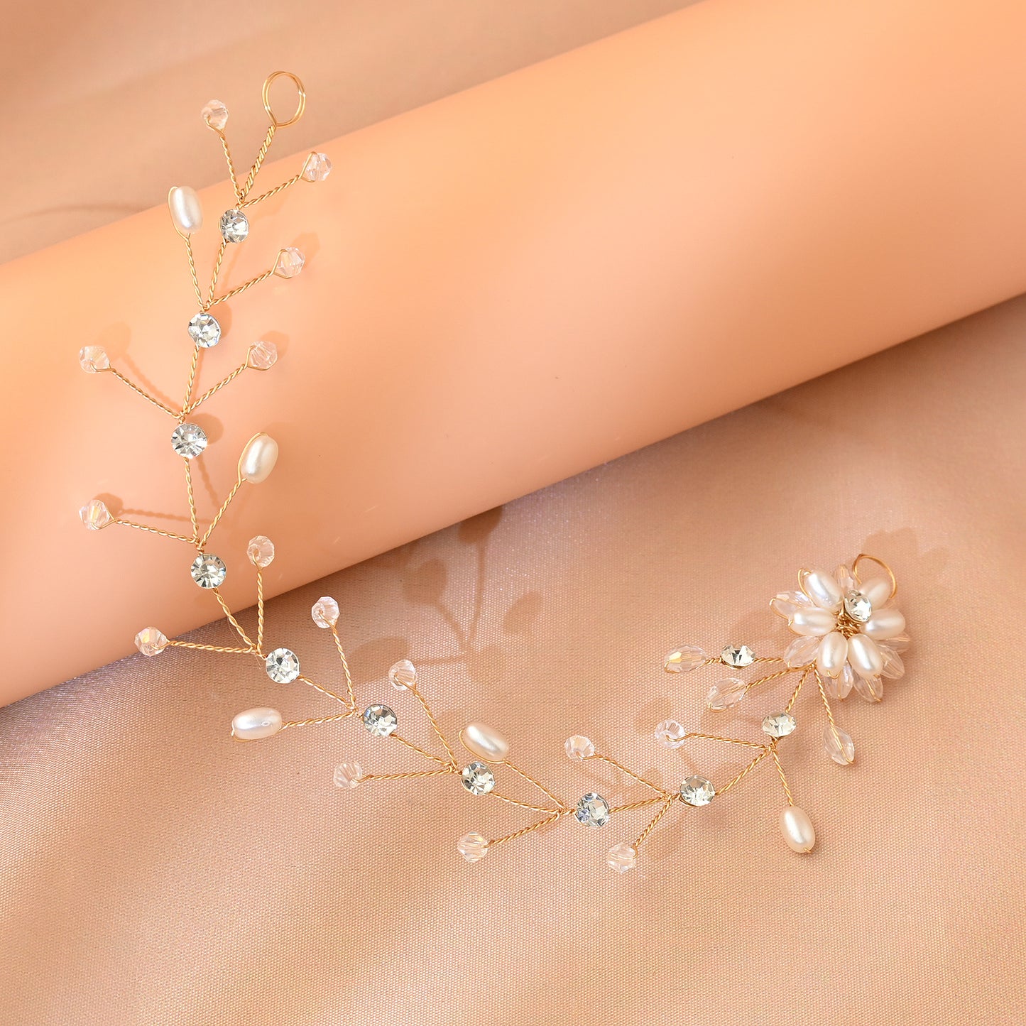 Gold Rhinestone Pearl Bridal Headband Wedding Hair - Bridella BHP35-G