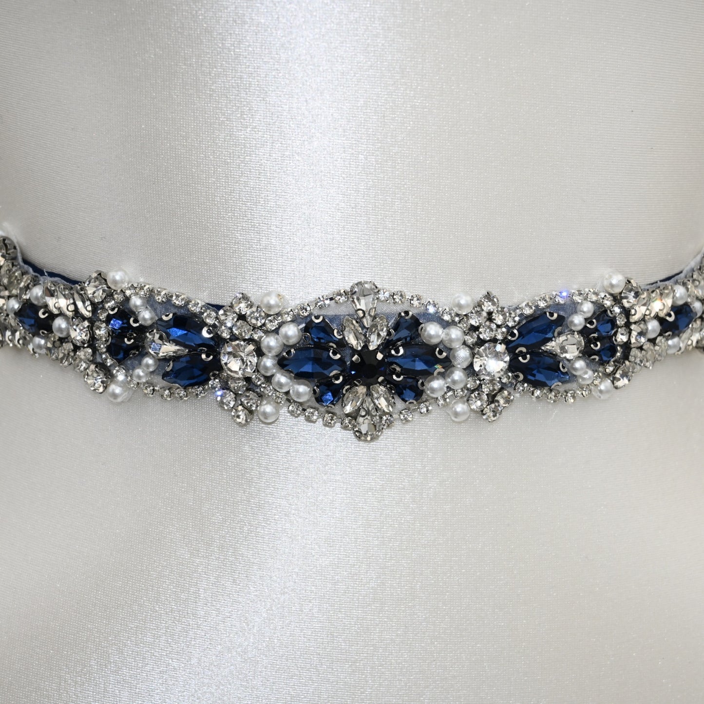 Bridella BS442ML Navy Rhinestone & Pearl Belt