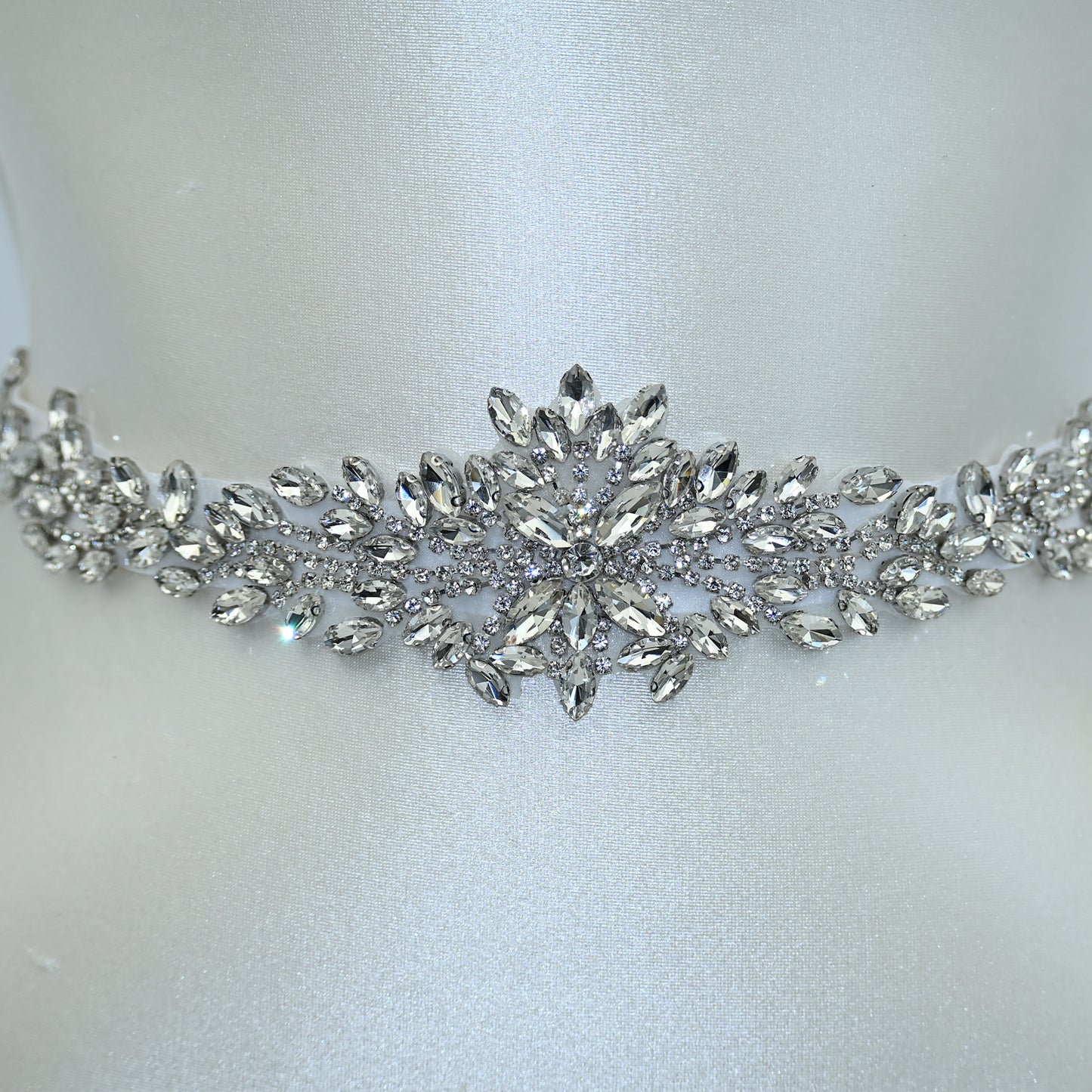 Bridella BS11-White Silver Rhinestone Belt