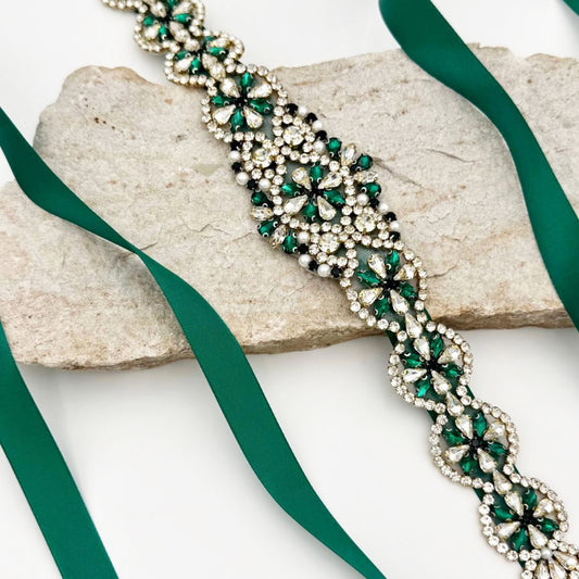 BS161KL emerald rhinestone pearl belt