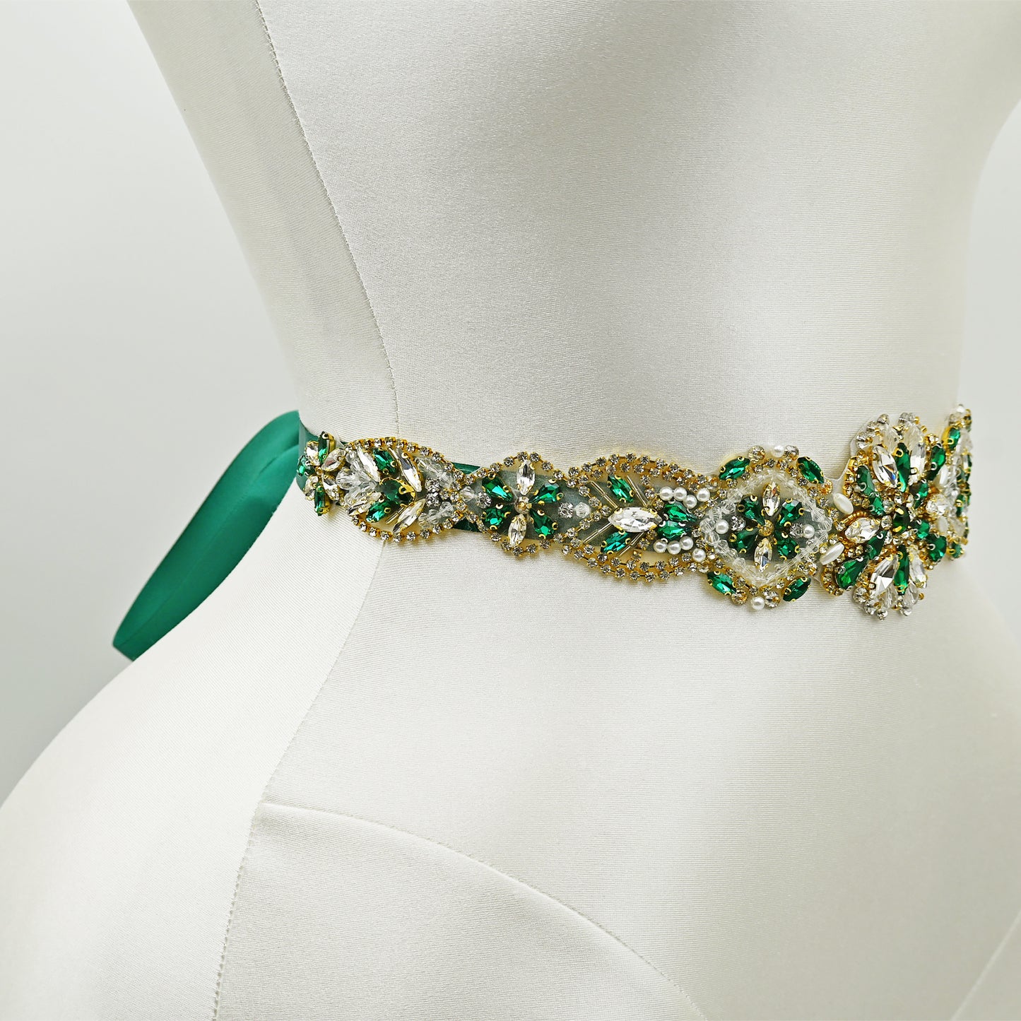 Green Rhinestone Pearl Bridal Belt Wedding Sash – Bridella BS433GKL