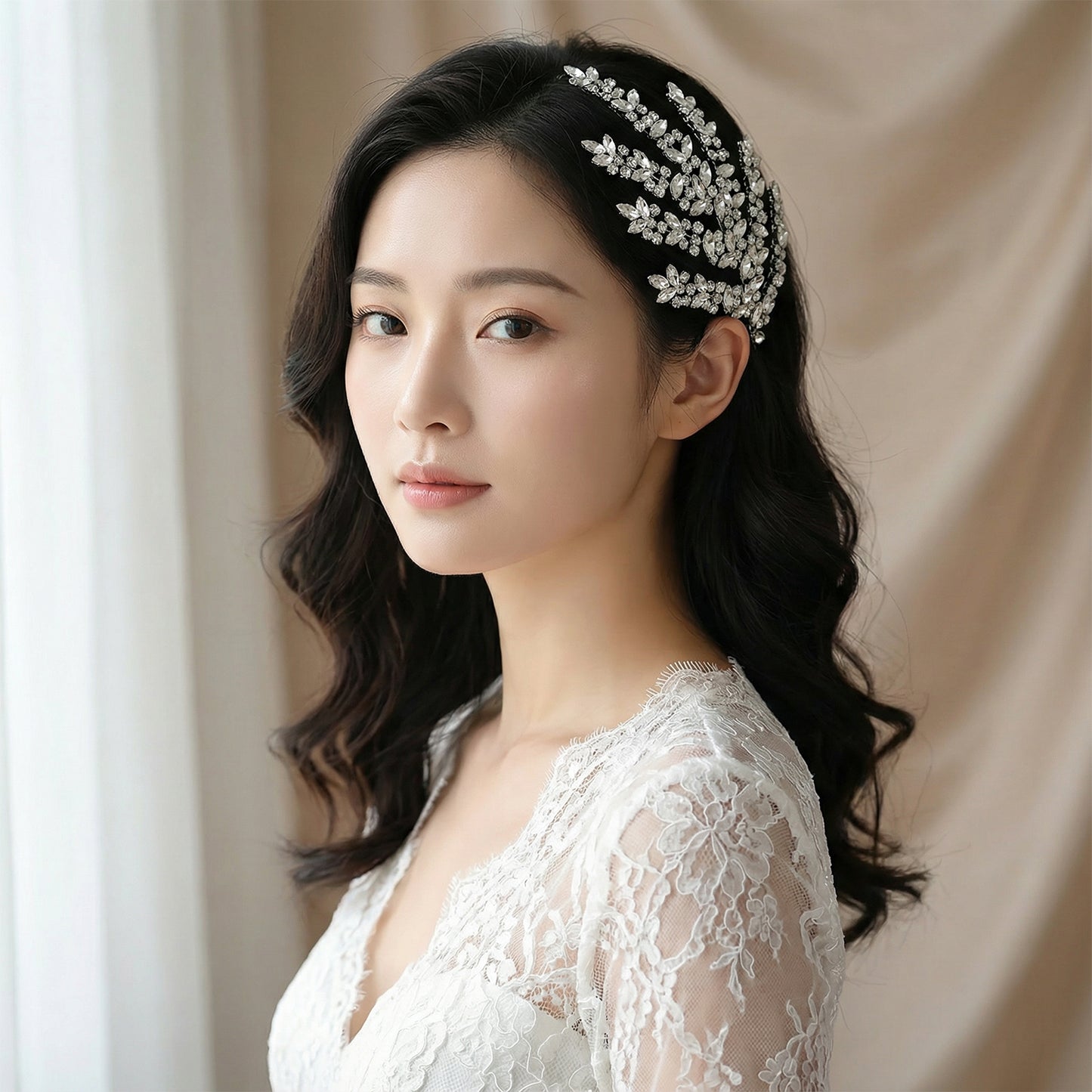 Silver Rhinestone Bridal Crown Wedding Hairpiece - Bridella BHP425-S