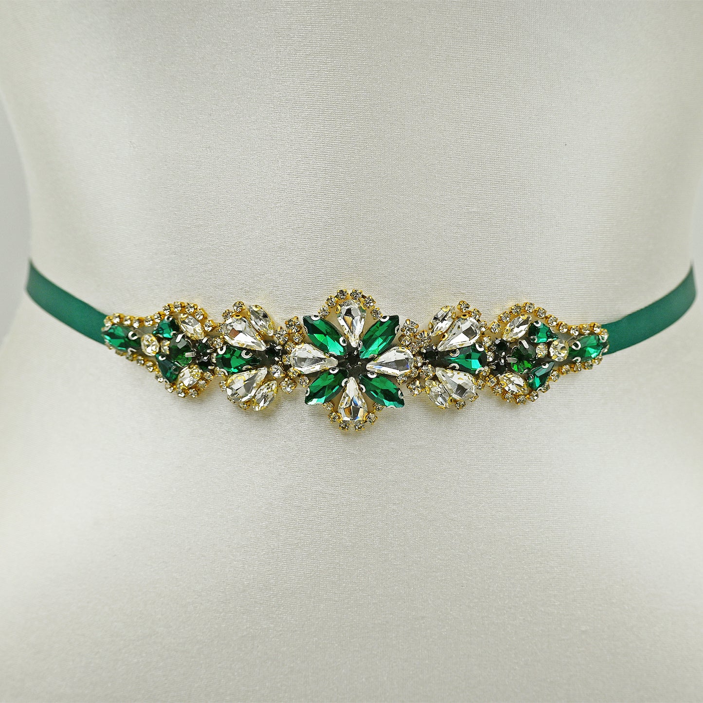 Green Rhinestone Bridal Belt Wedding Sash - Bridella BS137GKL