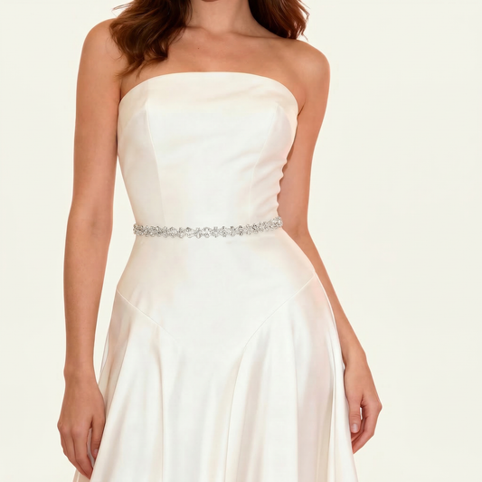 Silver Rhinestone Bridal Dress Chain Belt for Wedding - Bridella BS308