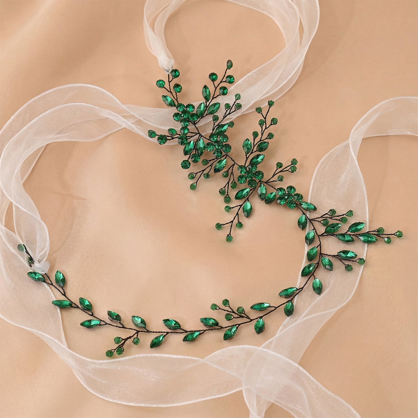 Green Rhinestone & Crystal Bridal Headband for Wedding - Bridella BHP65-KL