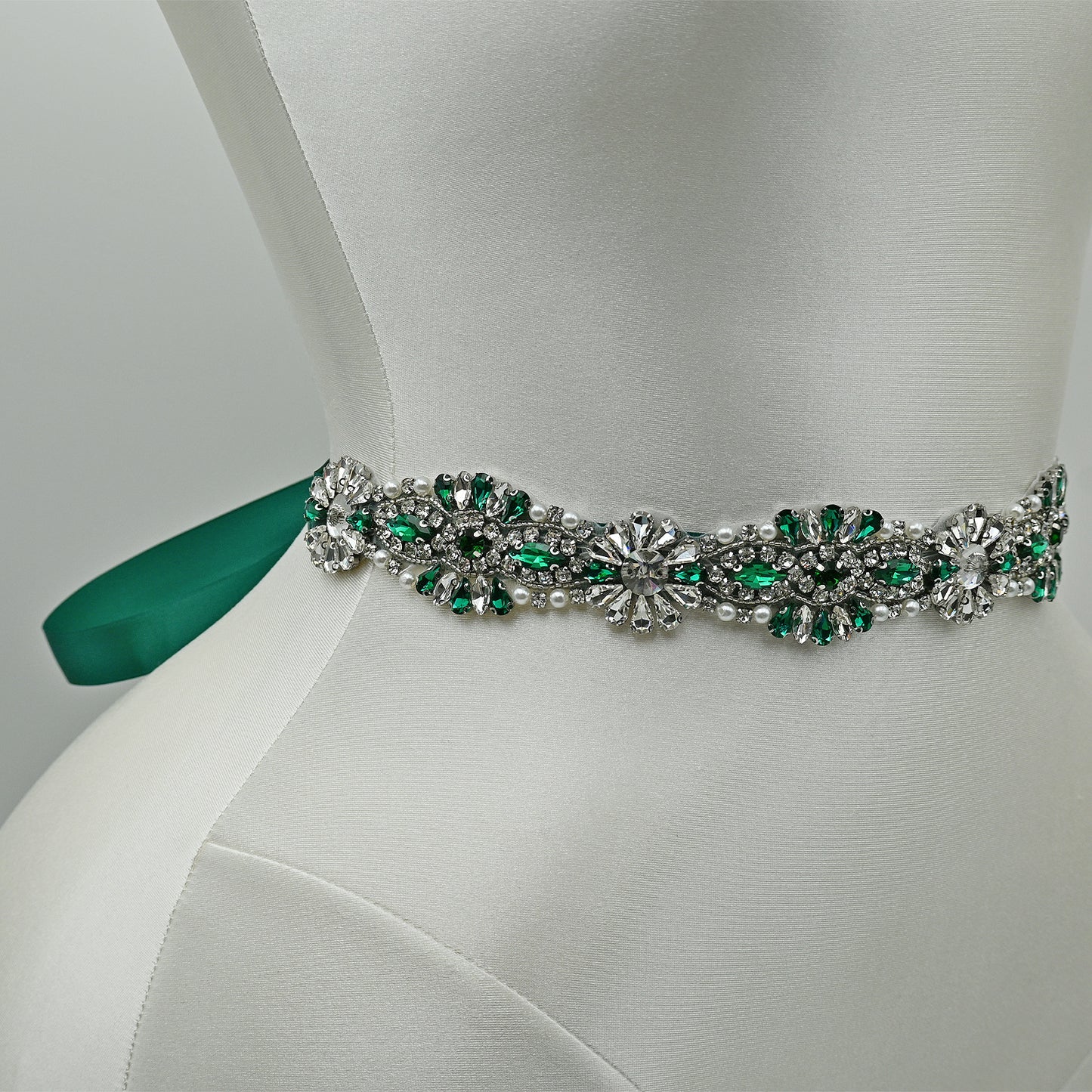 Bridella BS237KL-Green Ribbon Green Rhinestone Belt
