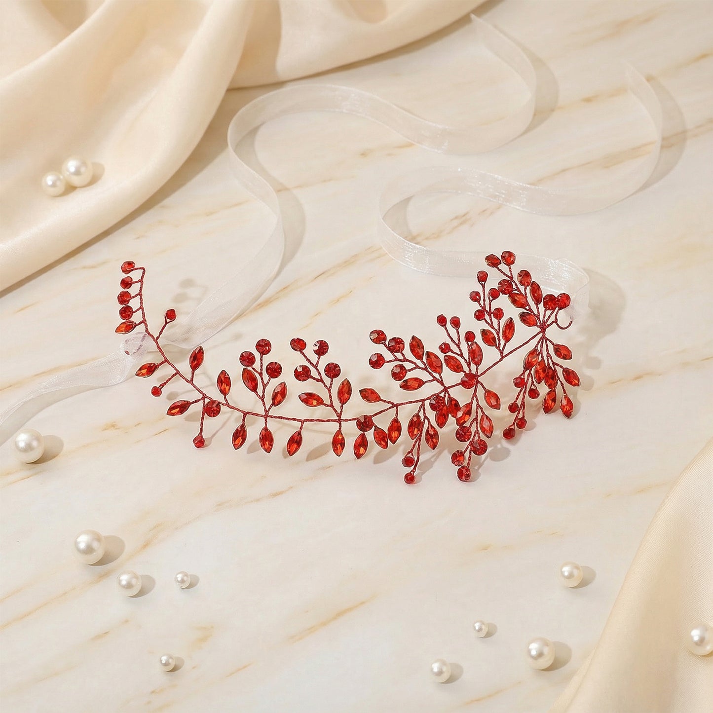 Bridella BHP21-Red Red Rhinestone Headband