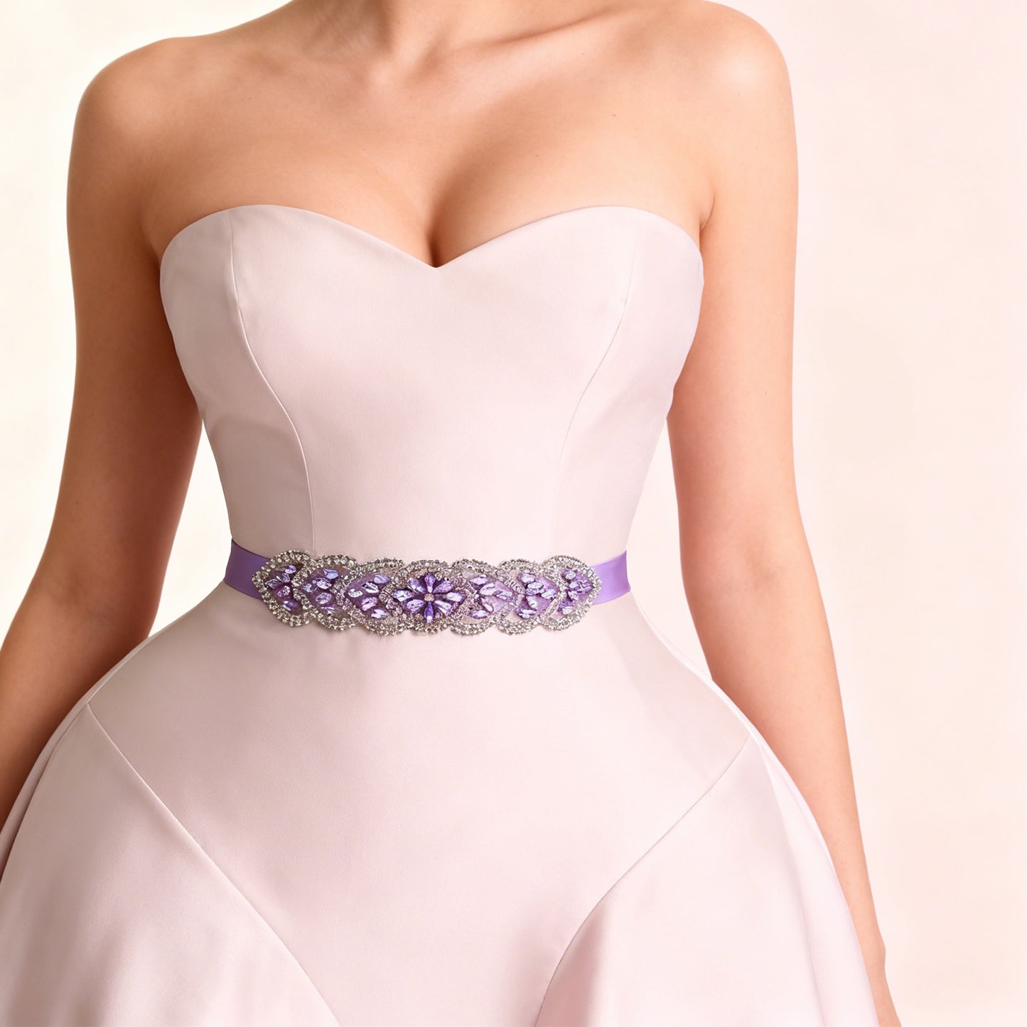 Bridella BS248LA-Light purple ribbon Lavender Rhinestone Belt