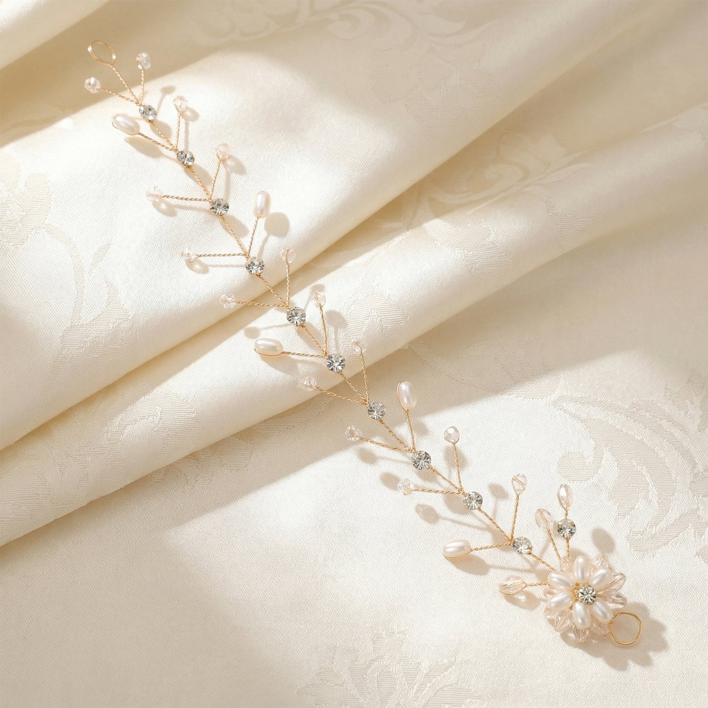 Bridella BHP35-G Gold Rhinestone & Pearl Headband