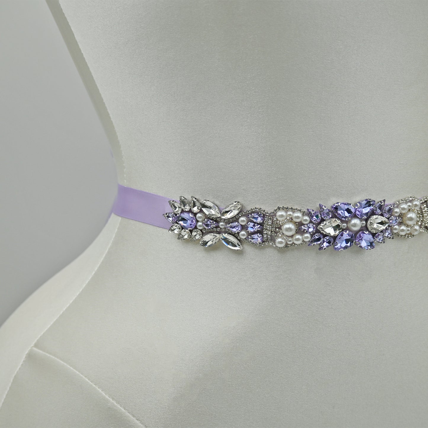 Bridella BS258-light purple Lavender Rhinestone & Pearl Belt