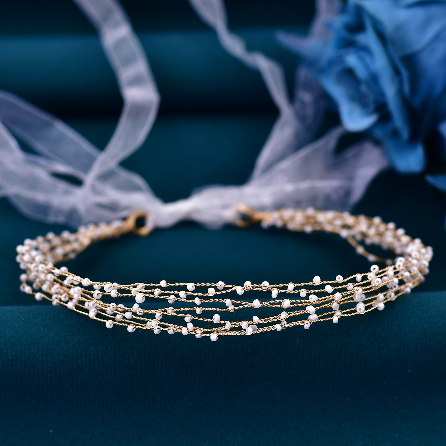Gold Bead Bridal Headband for Wedding - Bridella BHP28-G
