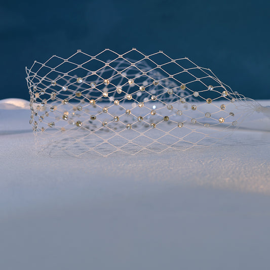 Rhinestone Bridal Face Veil Wedding Headband Veil - Bridella BMA53