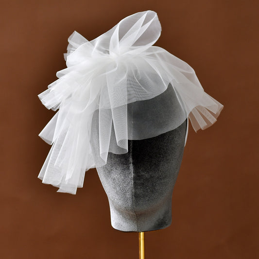 Floral Bridal Blusher Veil Multi Layer Wedding Headband Short Veil White - Bridella BMA01-I