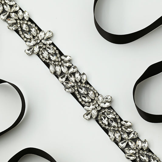 Black Rhinestone Bridal Belt – Bridella BS429