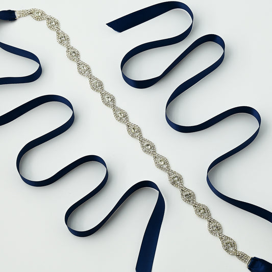 Navy Blue Wedding Rhinestone Bridal Belt - Bridella BS302