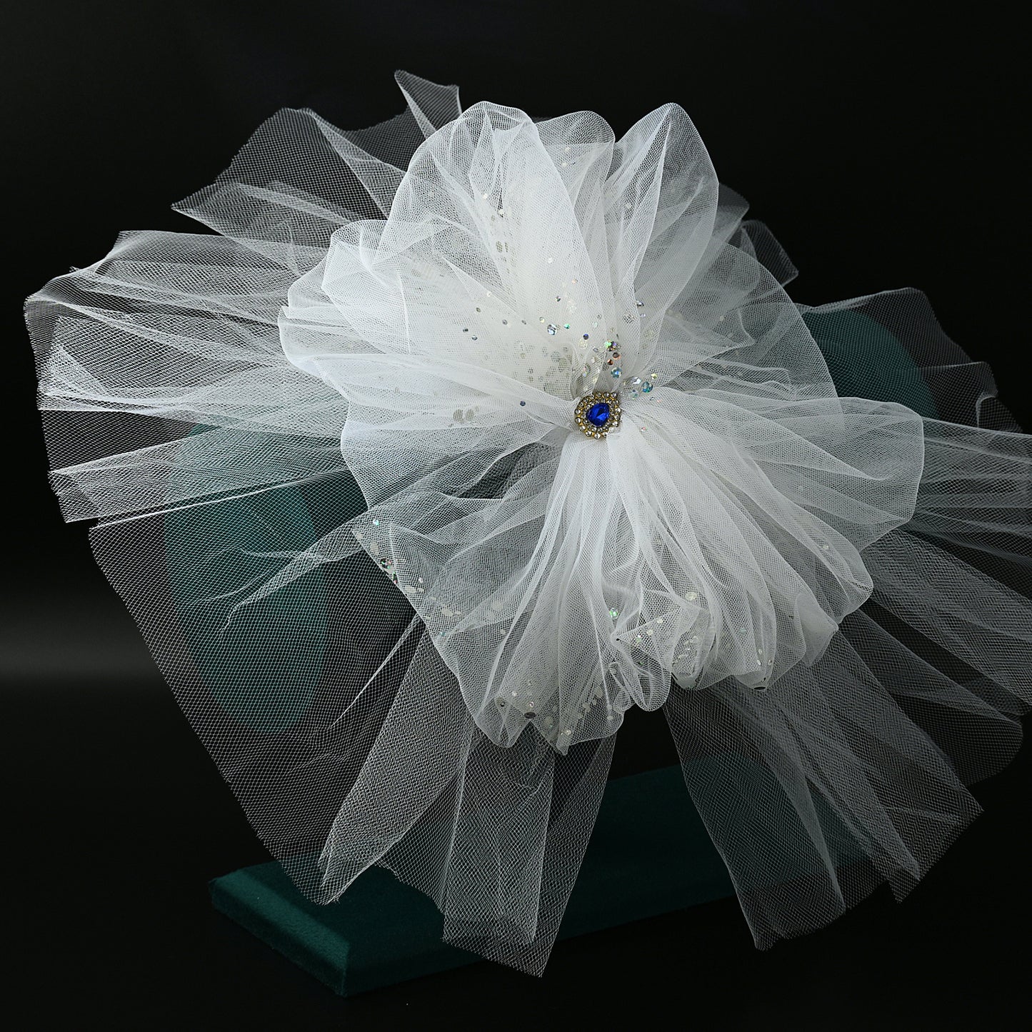 Floral Bridal Blusher Veil Two Layer Sequined Wedding Headband Hair Accessory - Bridella BMA04