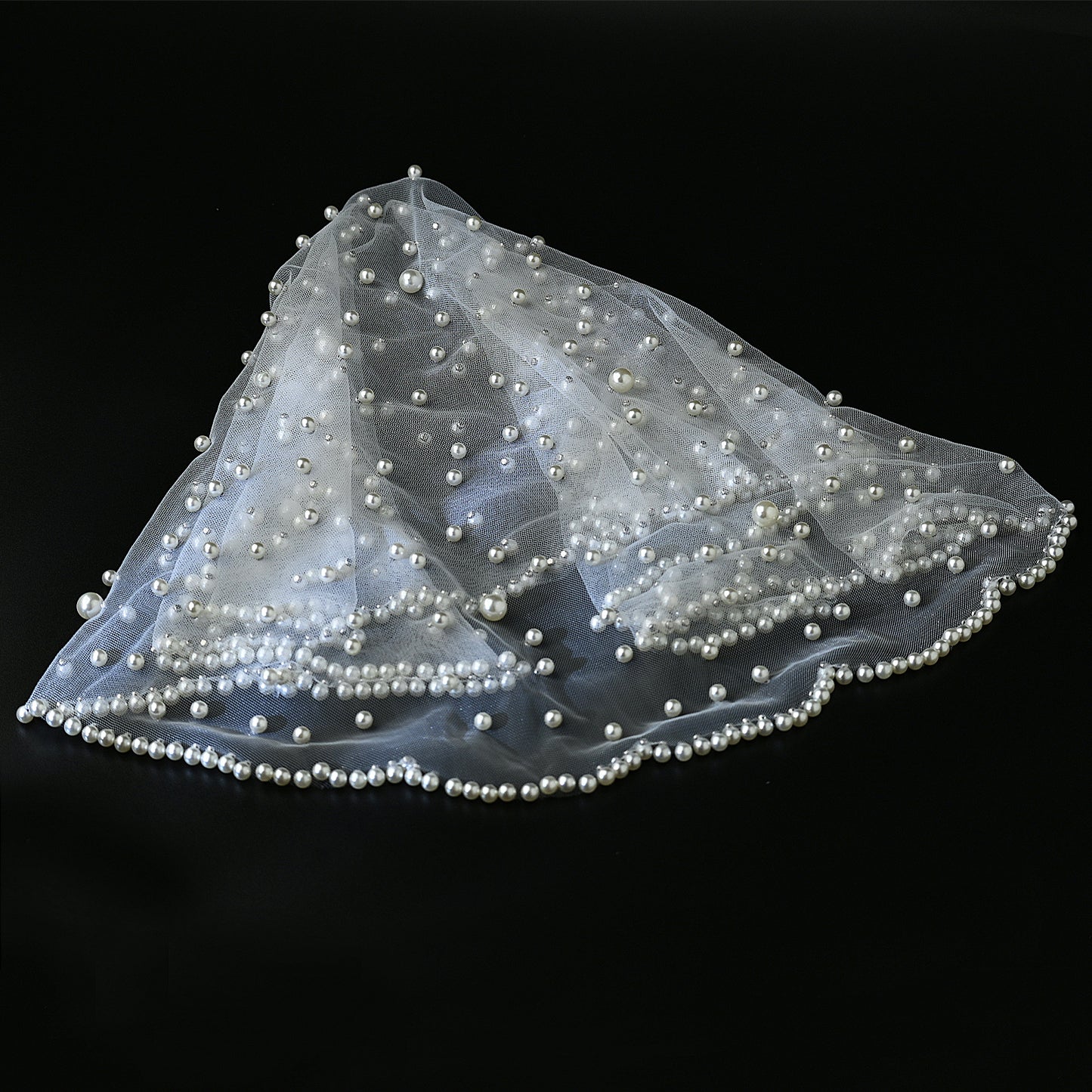 White Pearl Mesh Bridal Face Veil Short for Wedding - Bridella MA09-I