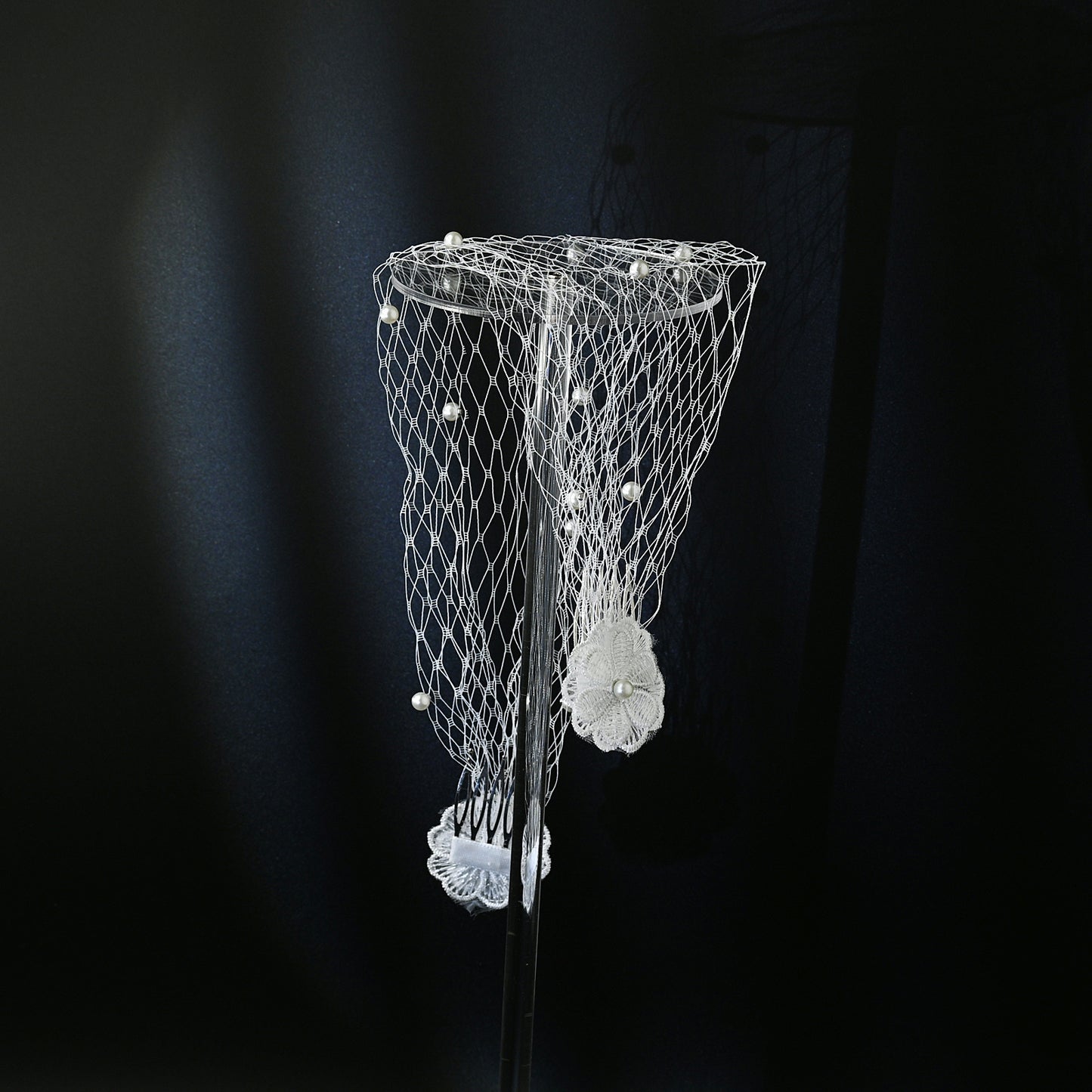 Pearl And Rhinestone Style Bridal Fishnet Veil Comb Style Women's Birdcage Veil Flower Blush Veil VA04-A